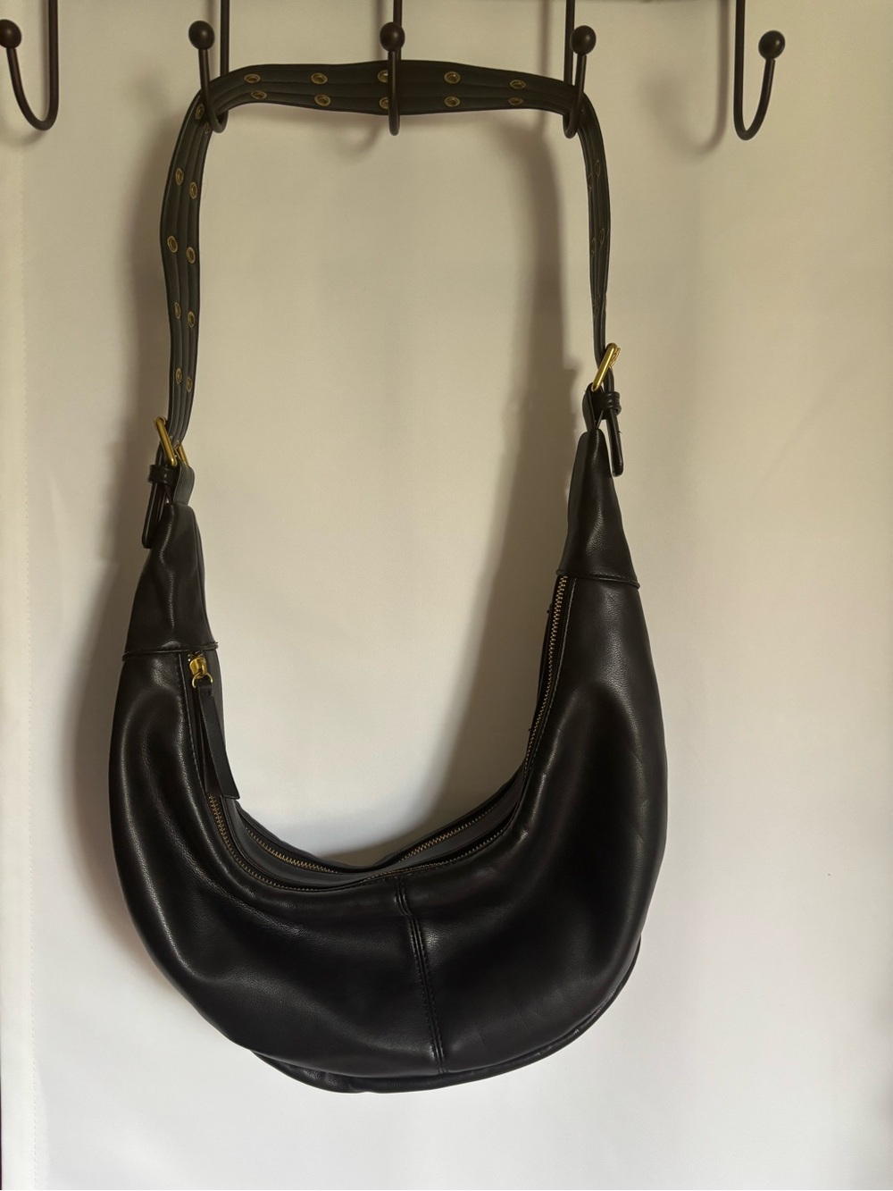 Antik Kraft Black Leather Hobo Bag with Gold Hardware